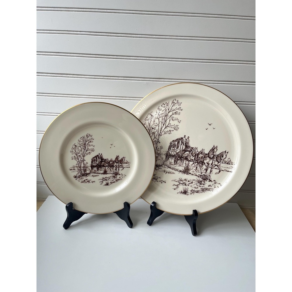 VTG Lenox Special Stagecoach 2p Dinner Plate Serving Platter Colonial Ivory Gold